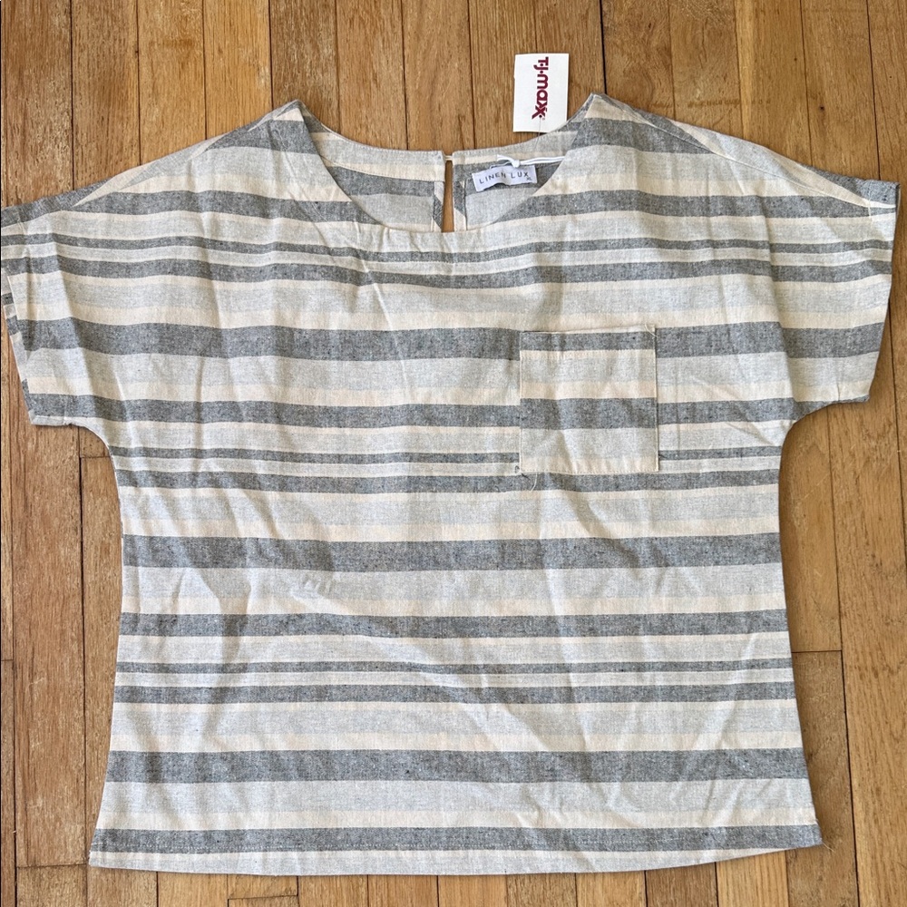 NWT Striped Gray and Cream LINEN Top